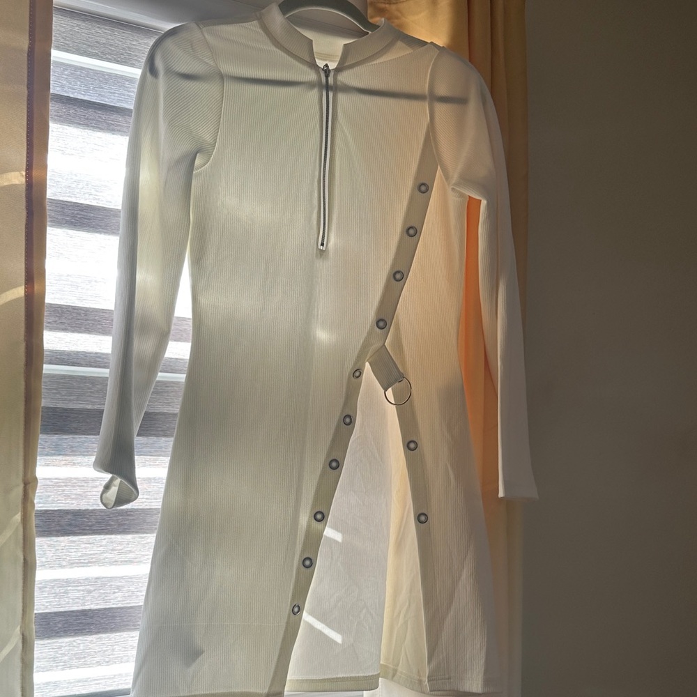 Chic White Long Sleeve Dress with Button Accents